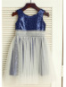 Navy Blue Sequin Tulle Classic Flower Girl Dress Navy Blue Sequin Tulle Classic Flower Girl Dress